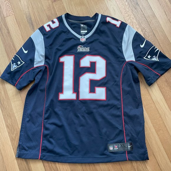 NEW ENGLAND PATRIOTS NFL NIKE JERSEY BRADY #12 ON FIELD BLUE SIZE XL - Picture 1 of 6